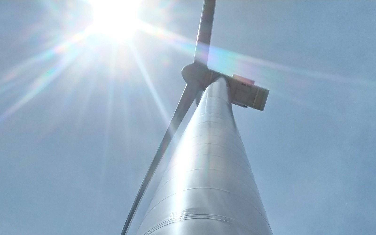 Wind turbine viewed from the base of the tower
